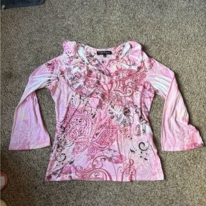 sequins ruffle Y2K top with butterfly and flower designs